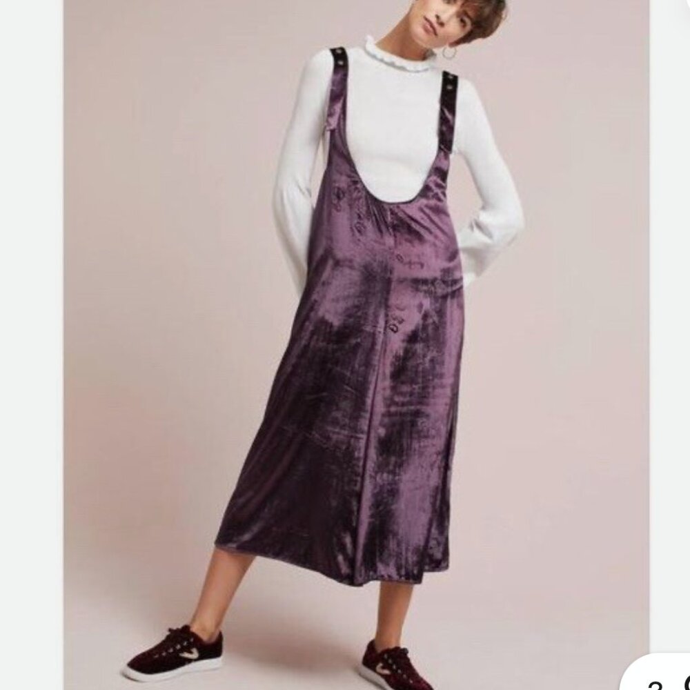 Anthropologie Maeve Purple Velvet Overall Jumpsuit